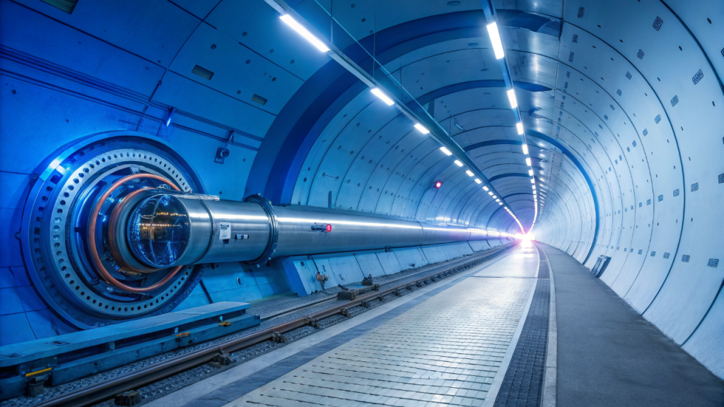 Japão, Alemanha e Coreia do Sul começam a testar comboios de levitação magnética que viajam a mais de 600 km/h dentro de tubos de vácuo para substituir os voos comerciais