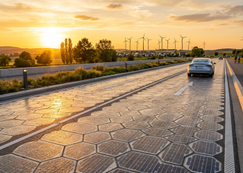 França Alemanha e Suíça começam a cobrir quilômetros de rodovias com painéis solares blindados capazes de suportar caminhões de 40 toneladas e gerar eletricidade para os bairros vizinhos