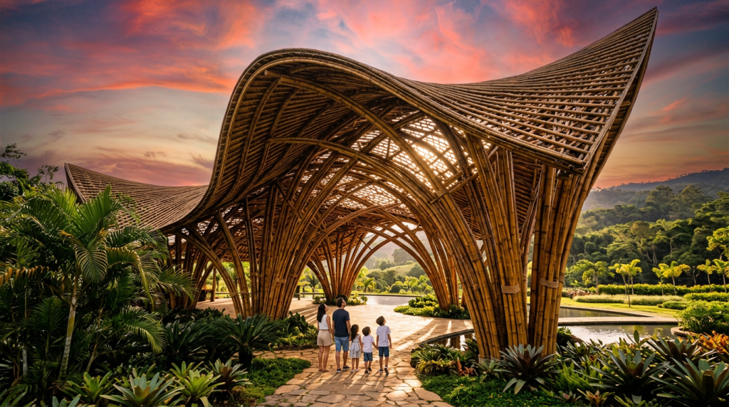 A arquitetura sismorresistente constata que os pavilhões amarrados há 2000 anos com a técnica asiática de andaimes de bambu gigante não se tornam estilhaços durante um tufão eles desenvolvem silenciosamente algo que a maioria das vigas de ferro nunca conseguirá oferecer a extrema flexibilidade anatômica para dobrar com o vento e voltar intactos à posição original