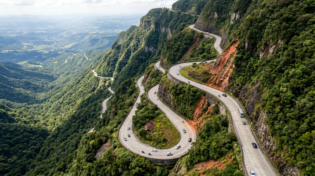 Serra do Corvo Branco (SC) entrega o maior corte em rocha arenítica do Brasil e vira o portal para o frio extremo da Serra Catarinense