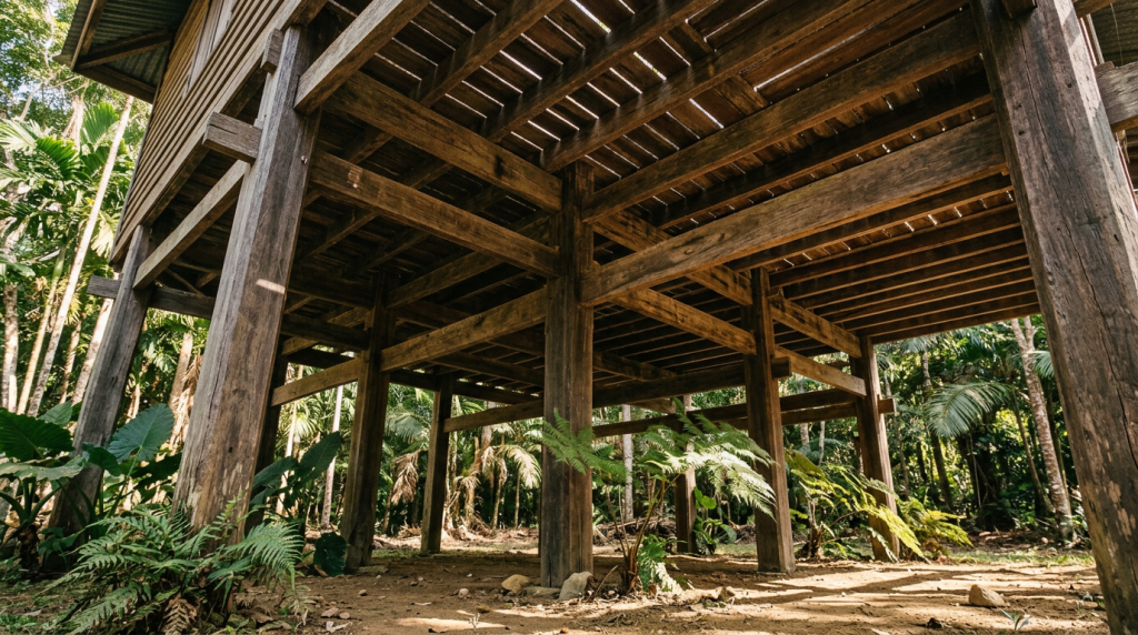 A hidrologia urbana comprova que as casas de palafita fincadas há 1200 anos com a técnica do sudeste asiático de estacas de madeira não se tornam cabanas podres na água elas desenvolvem silenciosamente algo que a maioria das fundações de concreto nunca precisou desenvolver a capacidade botânica de resistir aos fungos e proteger o assoalho perfeitamente durante inundações severas