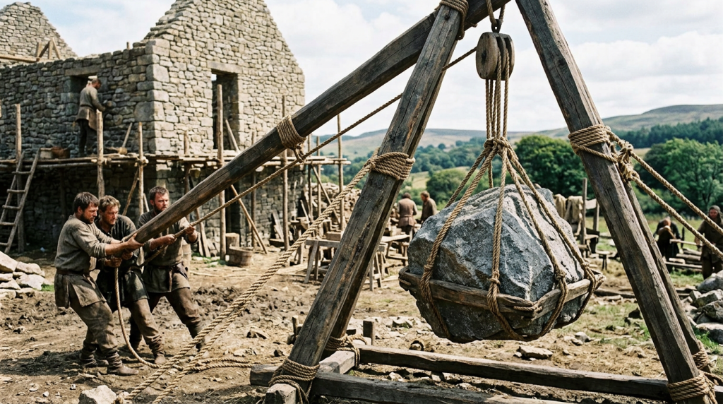 Como os princípios da física clássica viabilizaram a elevação de rochas de 320 kg na engenharia primitiva