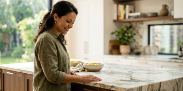 Quer modernizar o ambiente? Veja quanto custa montar uma ilha de cozinha com granito escuro, cooktop e coifa de teto
