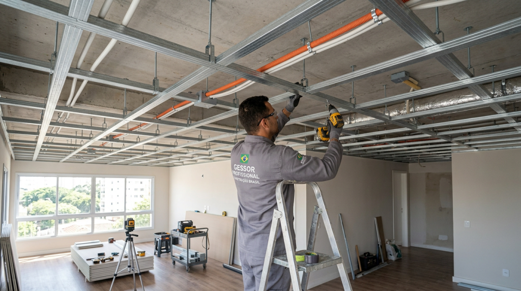 Para ampliar o espaço da sala, calcule quanto custa rebaixar o teto usando placas de drywall e sancas