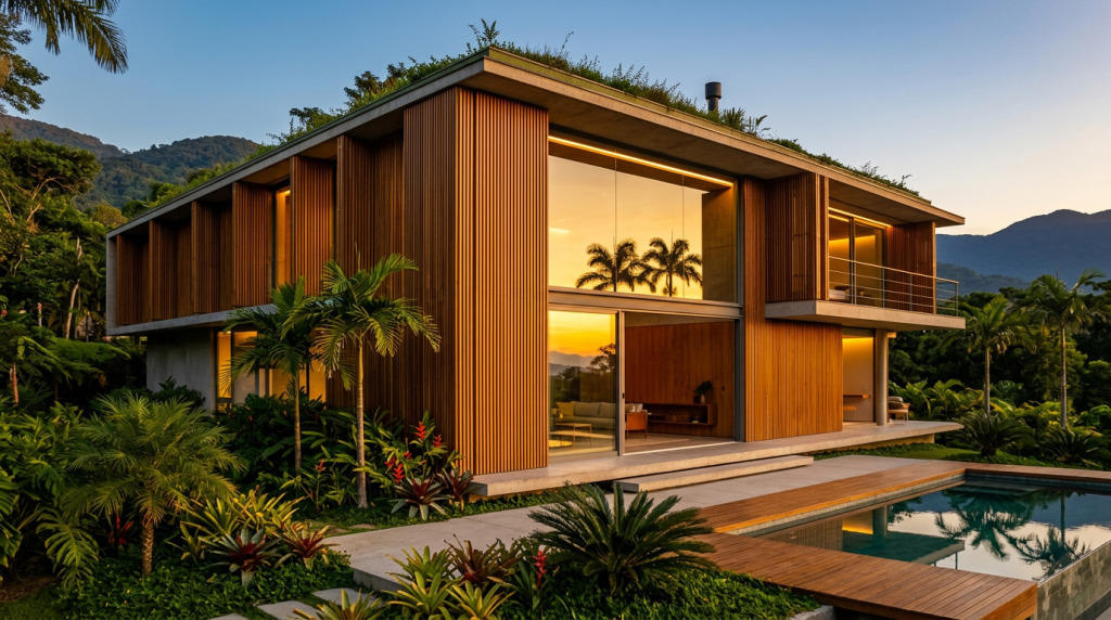 O modelo de casa sustentável que utiliza polímeros reciclados para imitar a estética da madeira