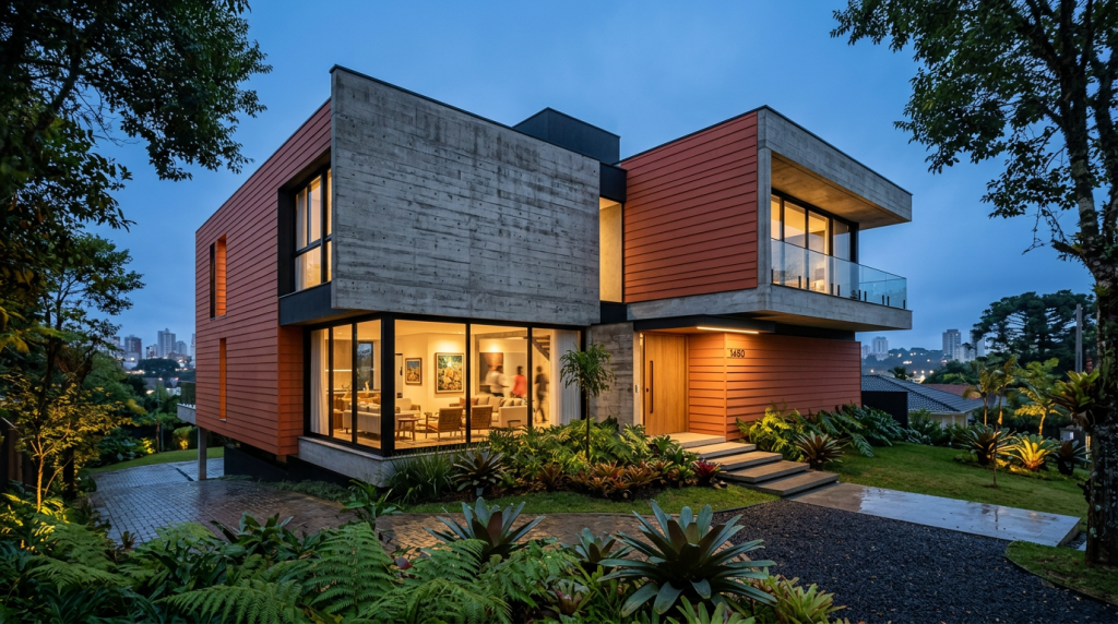 O modelo de casa com estética industrial que utiliza vernizes hidrofugantes e sistema seco