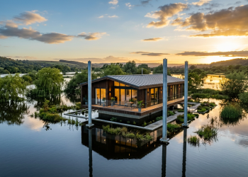 Casas anfíbias flutuam em cheias temporárias e mudam a arquitetura em áreas de risco