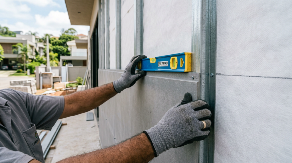 O projeto de casa com concreto aparente e siding colorido para fachadas urbanas modernas