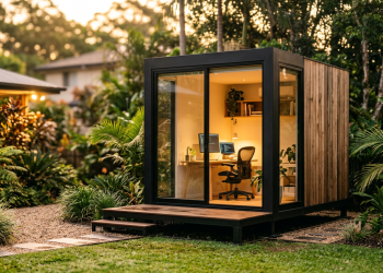 Não é um puxadinho de alvenaria suja, nem um contêiner de metal fervente: o anexo modular de madeira tecnológica que é montado no seu quintal em apenas 48 horas para criar um home office de luxo