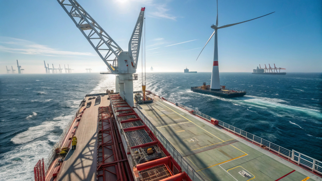 Noruega, Escócia e Japão unem-se para instalar as maiores pás eólicas do mundo com 115 metros de comprimento usando navios-guindaste de 50 mil toneladas