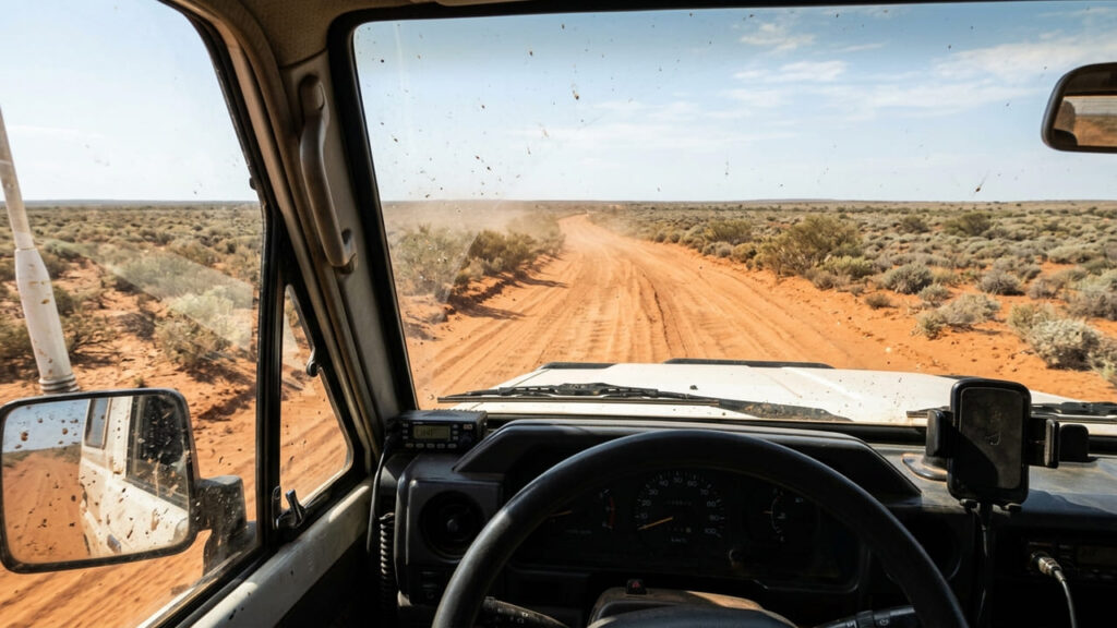 Com 617 km de terra vermelha e isolamento total, a clássica rota do outback australiano acompanha o caminho histórico da antiga linha de trem