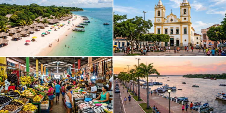 Cidade do interior do Pará, situada no encontro das águas dos rios Amazonas e Tapajós, abriga as famosas praias de água doce de Alter do Chão