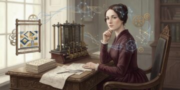 Ada Lovelace, visionária que enxergou nas máquinas uma linguagem antes de o mundo imaginar computadores modernos: “A máquina analítica tece padrões algébricos como o tear de Jacquard tece flores e folhas”