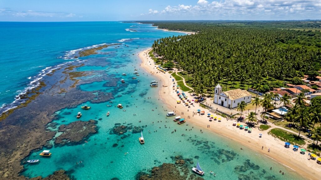 Cidade do litoral de Pernambuco abriga praias de águas mornas, protegidas por corais de recifes, e a famosa igrejinha colonial de Carneiros