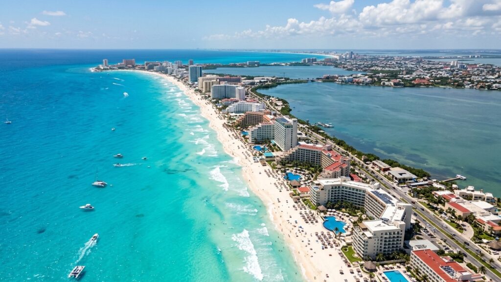 Cidade costeira que abriga as areias brancas e águas azul-turquesa do Mar do Caribe é considerada a capital do turismo internacional do México