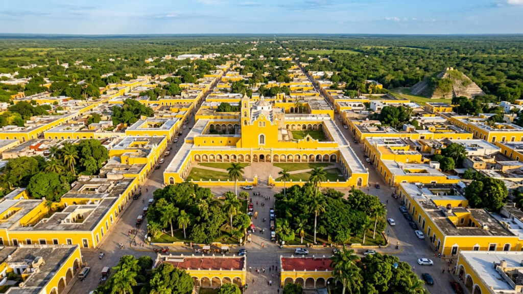 Cidade colonial, fundada sobre pirâmides maias, é famosa por ter todos os seus prédios pintados de amarelo, criando um visual único no México