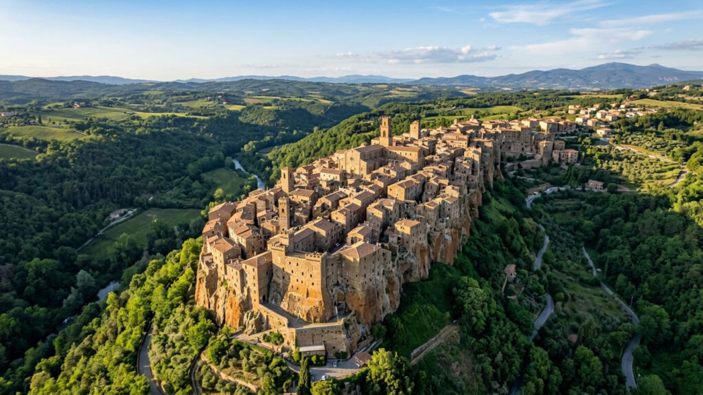 Cidade medieval, esculpida sobre um imponente penhasco de pedra vulcânica na Itália, é famosa por sua rica herança histórica e cultural