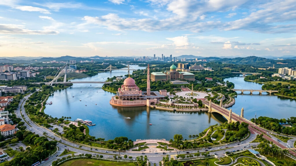 Cidade planejada na Malásia, situada a poucos quilômetros de Kuala Lumpur, impressiona pela moderna arquitetura e pela mesquita rosa