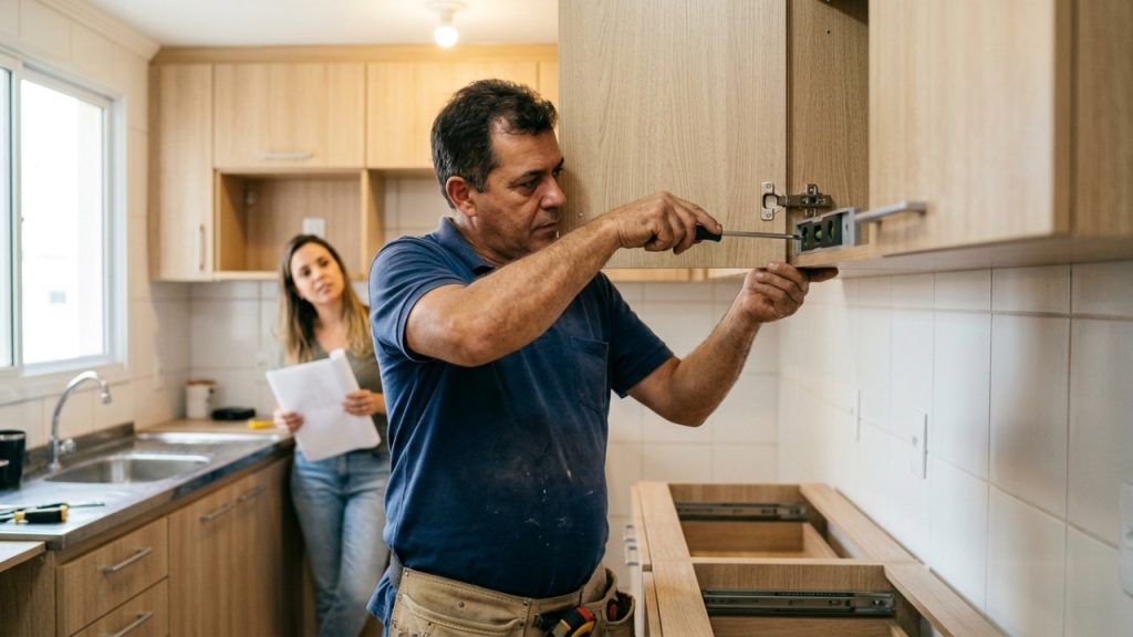 Quanto um montador de marcenaria cobra para instalar e regular as ferragens de uma cozinha planejada completa em 2026