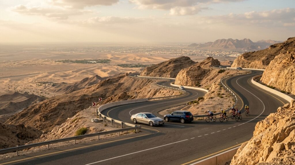 A estrada no deserto de 11 quilômetros com 60 curvas perfeitas construída a 1200 metros de altitude