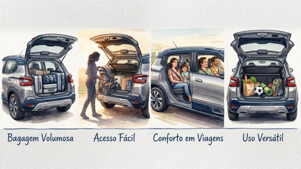 O SUV de 493 litros parece feito para quem carrega metade da casa e não quer admitir que precisa de uma minivan