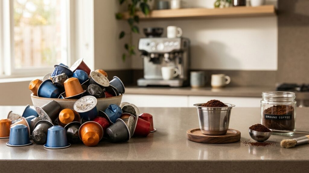 O cálculo financeiro de trocar as cápsulas de café descartáveis por uma única cápsula de aço inox que faz você economizar centenas de reais todos os anos