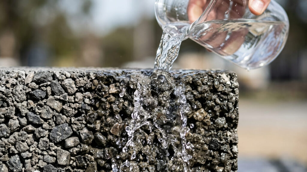 Capaz de absorver até 4.000 litros de água por minuto, este concreto inovador drena enchentes instantaneamente, redefinindo a engenharia urbana