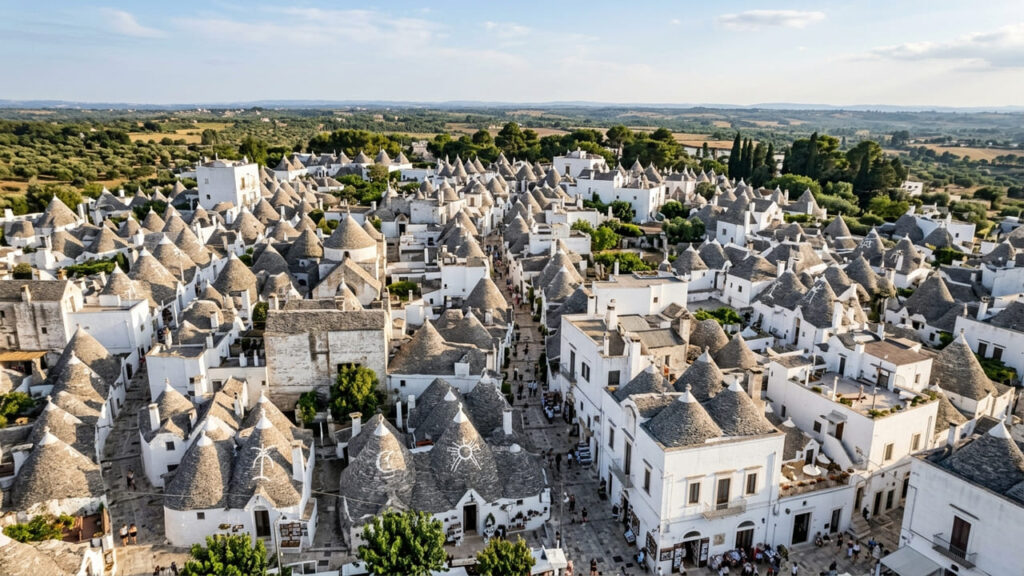 Cidade ideal para quem busca arquitetura única na Itália encanta os turistas com suas icônicas casas de pedra com telhados cônicos