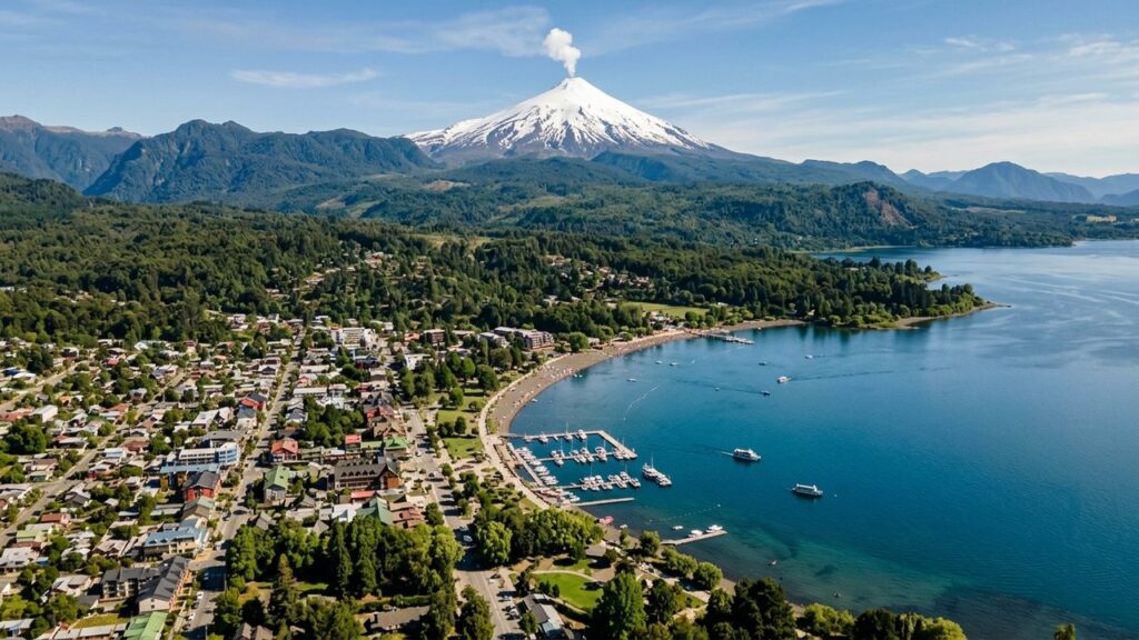 Com uma praia de areia vulcânica na beira de um lago, e localizada na base de um vulcão ativo, a charmosa cidade é a capital da aventura no Chile