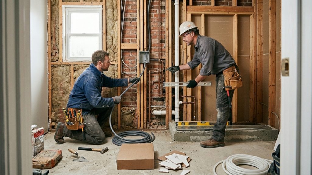 Quanto um eletricista e um encanador cobram juntos para reformar um banheiro de 4 m² em 2026