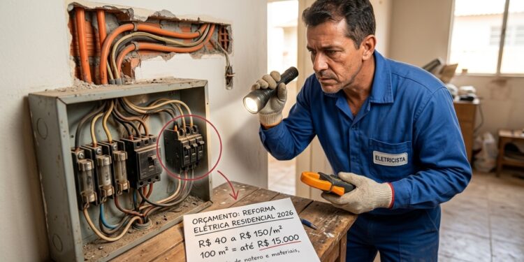 Quanto um eletricista cobra para trocar a fiação de uma casa em 2026 e quando o barato vira risco