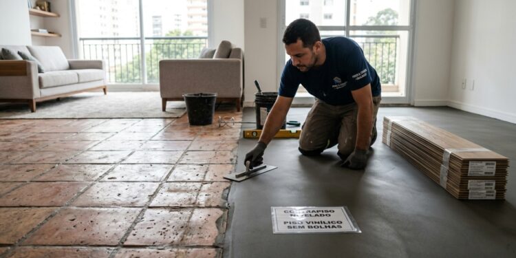 Quanto um profissional cobra para instalar piso vinílico em um apartamento em 2026, e o que ninguém avisa sobre a base