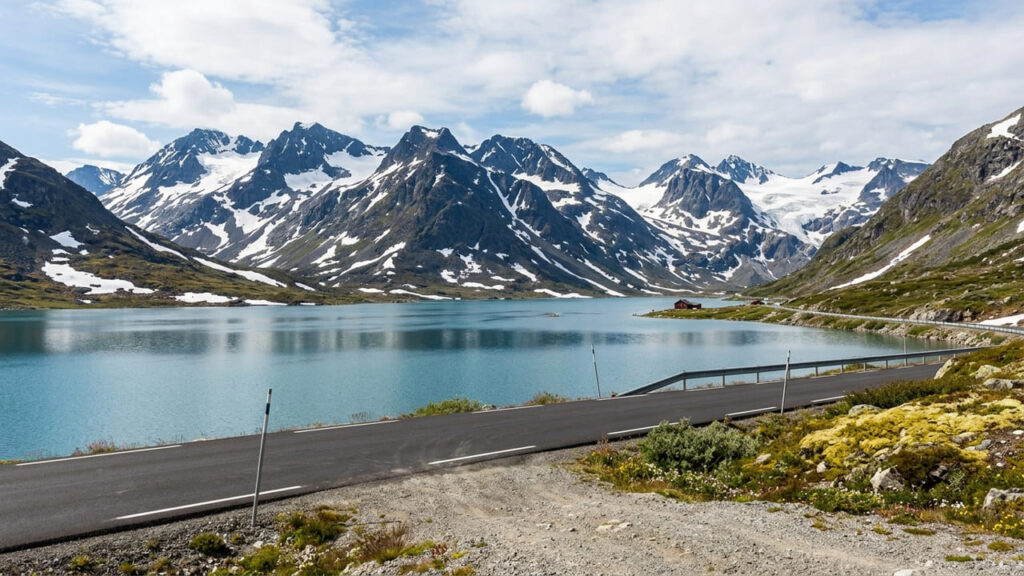 A espetacular rodovia na Noruega que atinge 1.434 metros de altitude e mantém paredões de neve mesmo durante os meses quentes de verão
