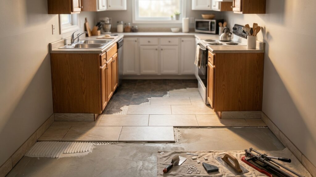 Quanto um pedreiro cobra para trocar o piso de uma cozinha de 12 m² em 2026, e por que a retirada do antigo muda tudo