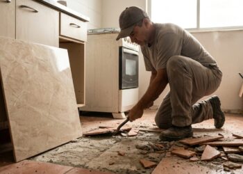 Quanto custa contratar um pedreiro para trocar o piso de uma cozinha de 12 m² em 2026 e por que retirar o antigo muda tudo