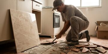 Quanto custa contratar um pedreiro para trocar o piso de uma cozinha de 12 m² em 2026 e por que retirar o antigo muda tudo