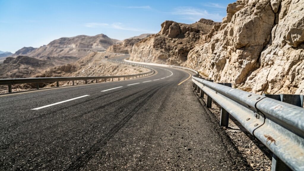 A estrada no deserto de 11 quilômetros com 60 curvas perfeitas construída a 1200 metros de altitude