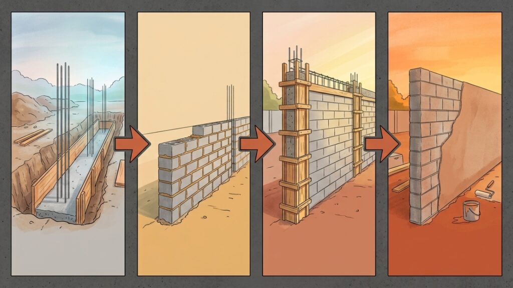 Quanto um pedreiro cobra para construir um muro simples de 30 metros em 2026?