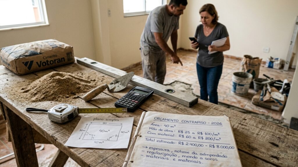 Quanto um pedreiro cobra para fazer contrapiso em 2026 e por que nivelar errado pode estragar todo o piso