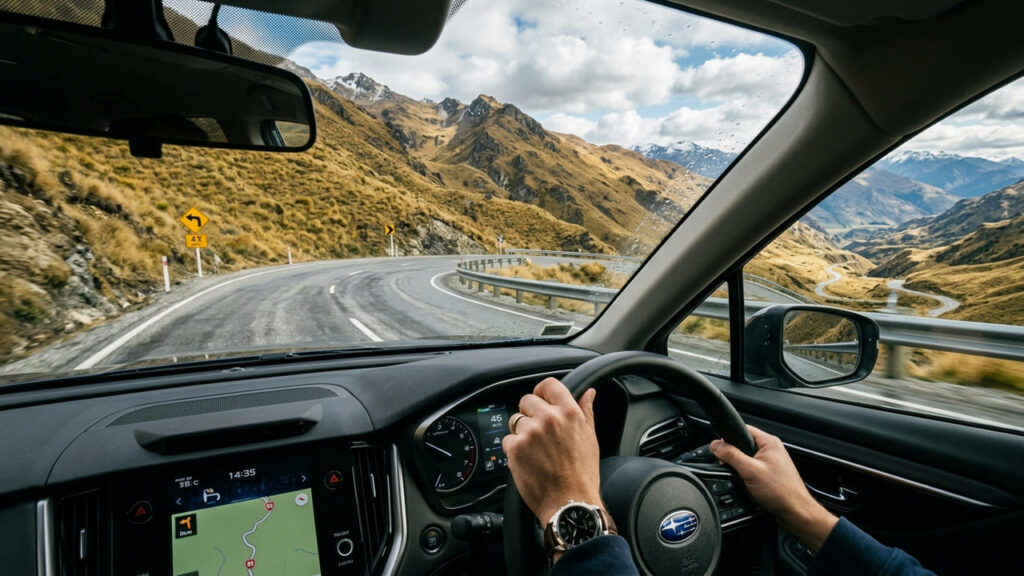 Com pista asfaltada que atinge 1.121 metros de altitude na Nova Zelândia, a cênica estrada liga Queenstown a Wanaka em um trajeto espetacular
