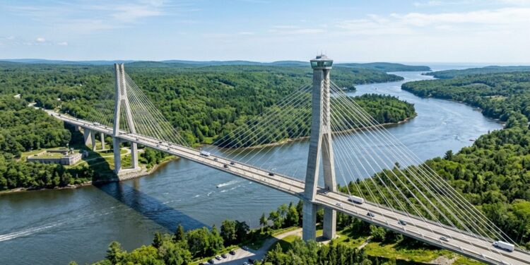 Com um observatório público a 131 metros de altura em sua torre, a impressionante estrutura estaiada no Maine é única em engenharia no mundo