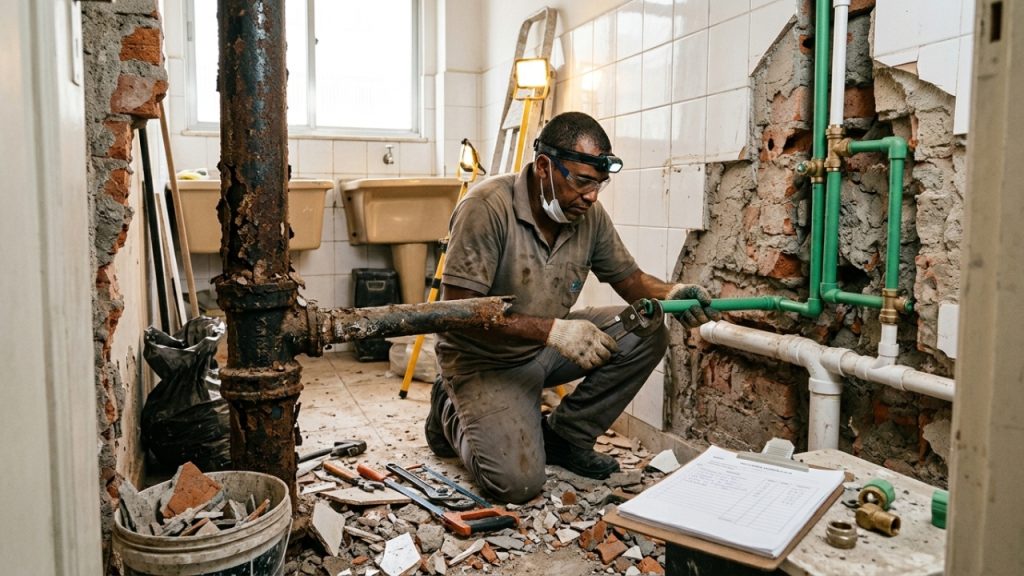 Quanto um encanador cobra para refazer toda a tubulação de um apartamento de 65 m² em 2026