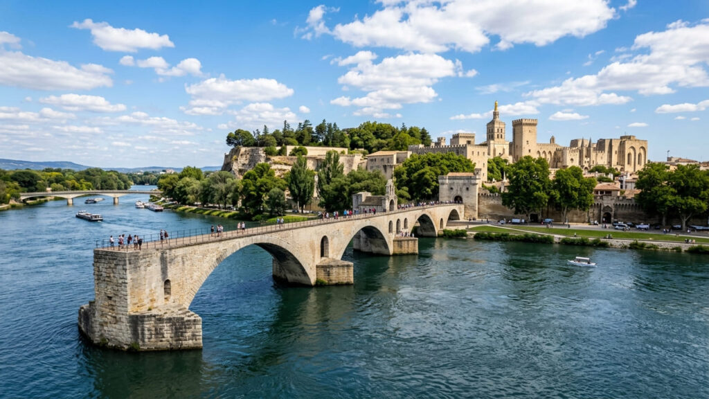Com construção iniciada em 1177, a ponte medieval preserva apenas 4 dos seus 22 arcos originais após resistir a fortes enchentes do rio Ródano