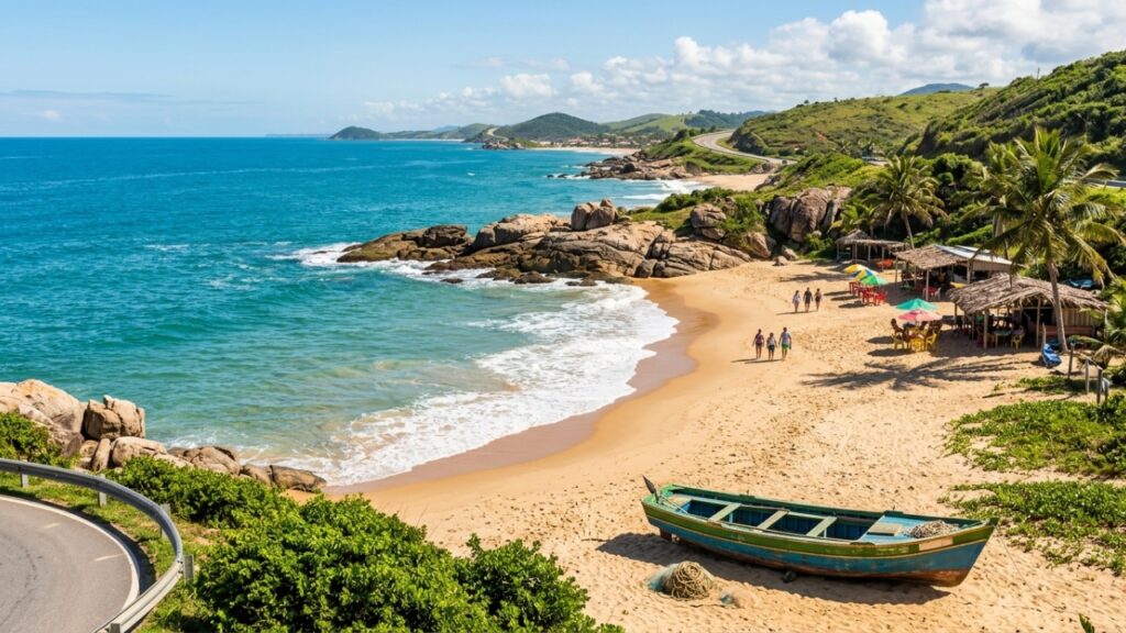 A Rodovia do Sol no Espírito Santo tem 67 km de litoral entre Guarapari e Marataízes e é considerada um dos trechos costeiros mais bonitos do Brasil para dirigir