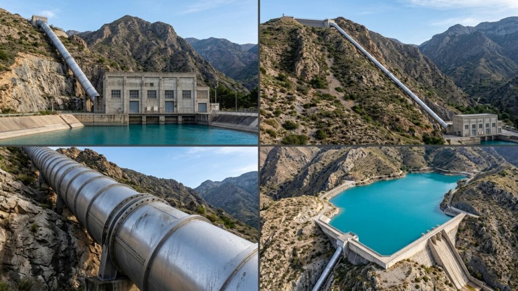A montanha que funciona como uma bateria gigante, bombeando água para cima quando sobra energia e soltando tudo de volta quando a rede elétrica precisa respirar