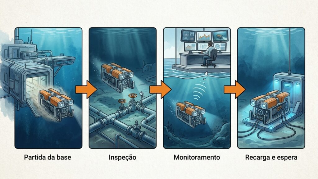 Japão, Estados Unidos e Coreia do Sul começam além de usar enormes plataformas de petróleo, utilizam frotas de robôs submarinos autônomos que operam a 3 mil metros de profundidade
