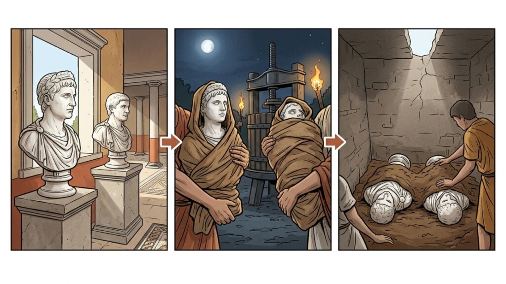 Estatuas romanas de 1.700 anos são achados de bruços em um antigo lagar