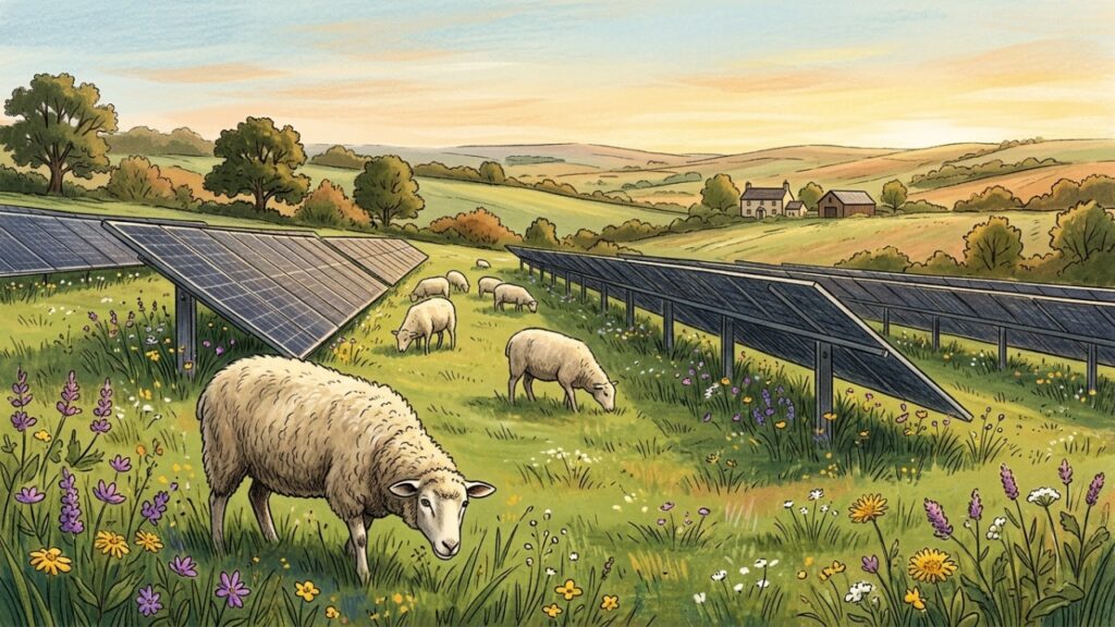 Ovelhas em usina solar e biodiversidade no solo