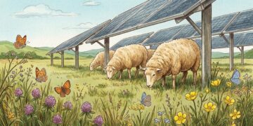 Ovelhas em usina solar e biodiversidade no solo