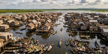 A cidade flutuante africana de 400 anos onde 20000 moradores vivem em 3000 casas de bambu suspensas sobre a água